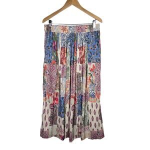 Chico's Floral‎ Multicolor Patchwork Maxi Skirt Elastic 2 Large Boho Gypsy